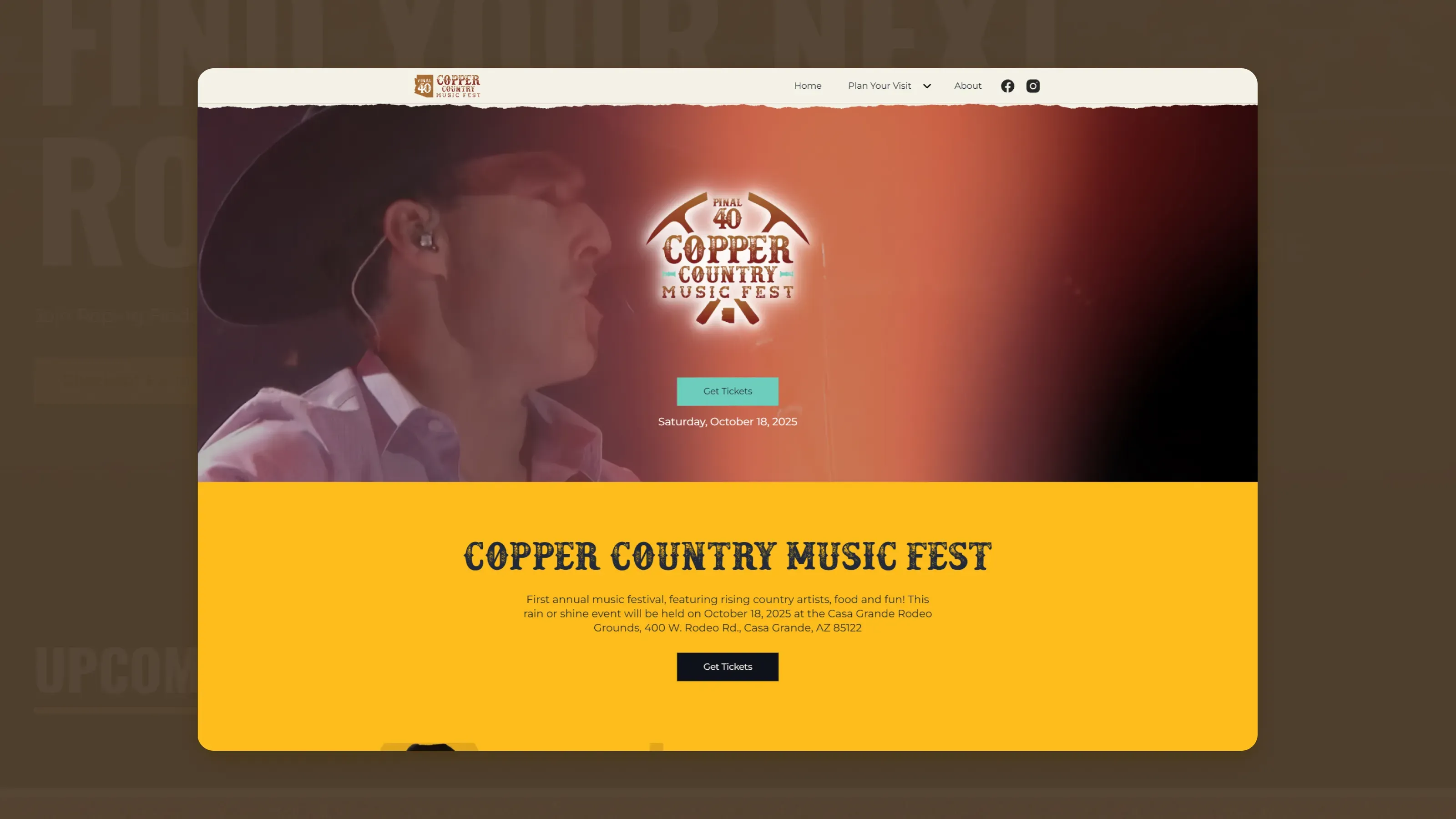 Screenshot of CCMF music festival homepage design
