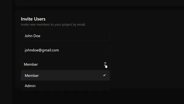 Project settings in dashboard