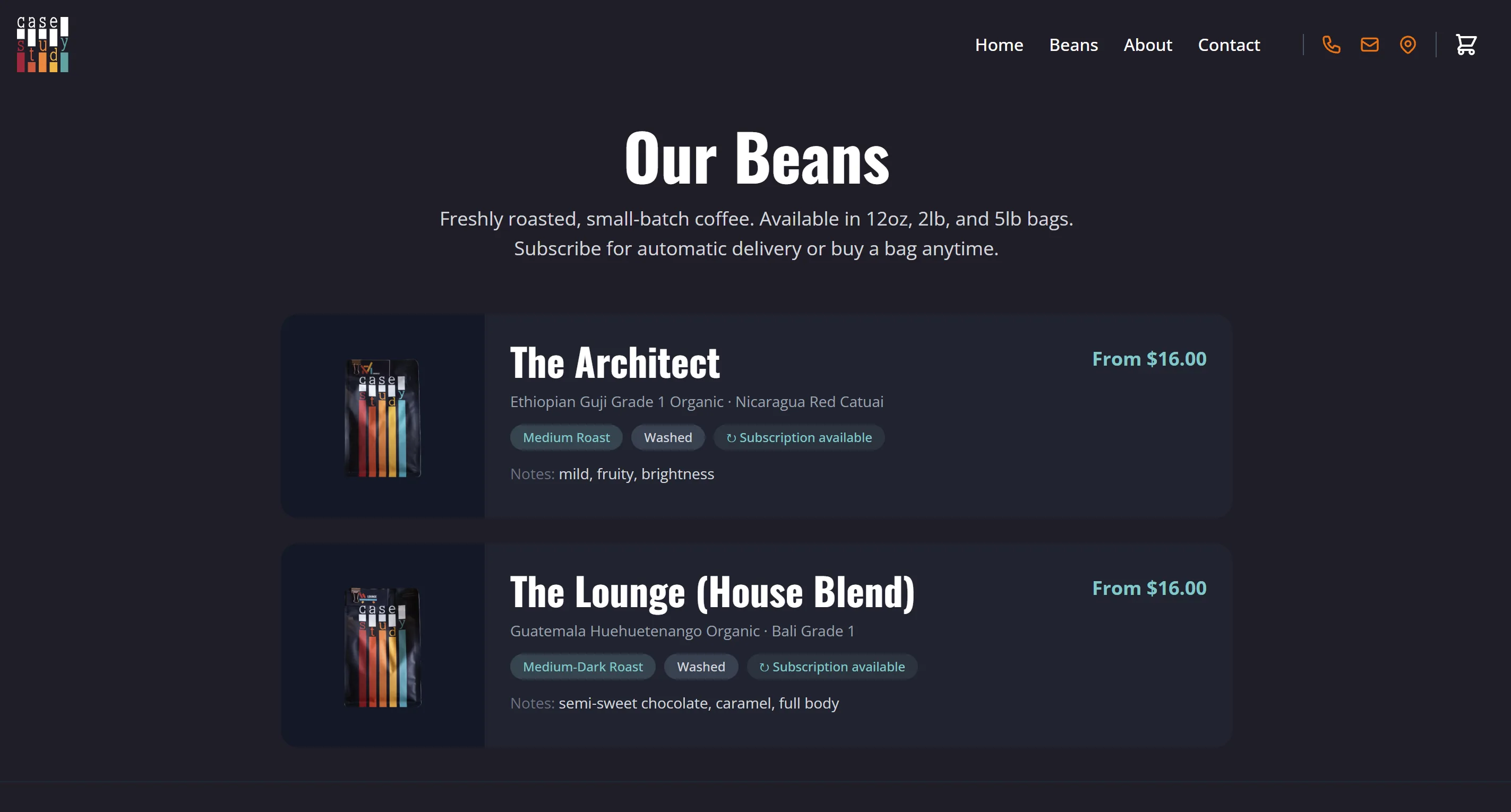 Case Study Coffee Lounge beans shop with subscription options